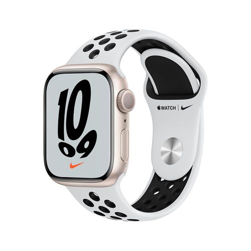 Apple Watch Serie 7 GPS Nike Starlight Aluminium Case with Pure Platinum Black Nike Sport Band
