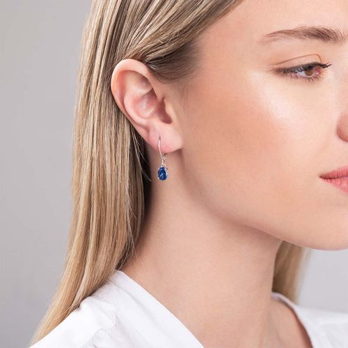 Aros Carmín Orbita de Plata 925 Con Piedra Azul