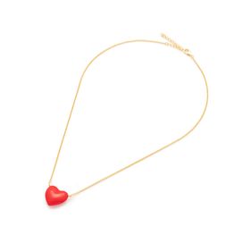 Colgante Carmín Corazón Esmaltado Rojo Cadena de Plata 925 con Baño Dorado