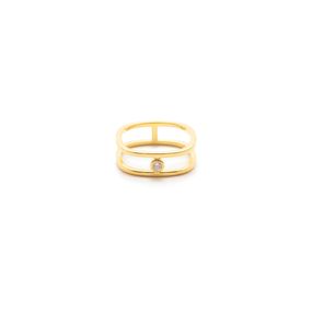 Anillo Carmín Doble de Plata 925 con Baño Dorado con Zirconia Cúbica Blanca
