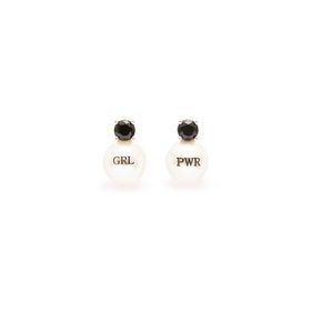 Aros Carmín Perla GRL PWR de Plata 925 Plateados con Piedras Negras