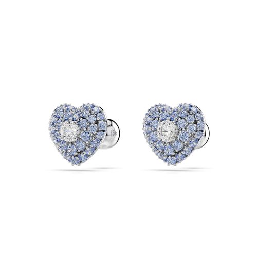 Pendientes Swarovski de botón Hyperbola Corazón Azules Baño en rodio