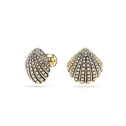 Pendientes Swarovski de botón Idyllia Caracola Blancos Baño tono oro