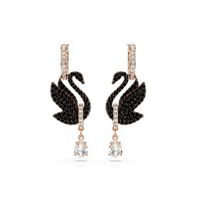 Pendientes Swarovski Swan Cisne Negros Baño tono oro rosa