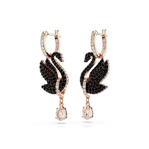 Pendientes Swarovski Swan Cisne Negros Baño tono oro rosa