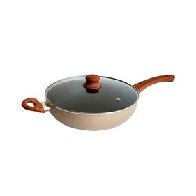 Wok Carol con Tapa de Vidrio y Salida de Vapor Beige 26CM