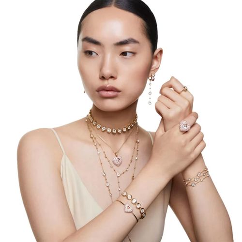 Brazalete Swarovski Hyperbola,Corazón Rosa con baño tono oro