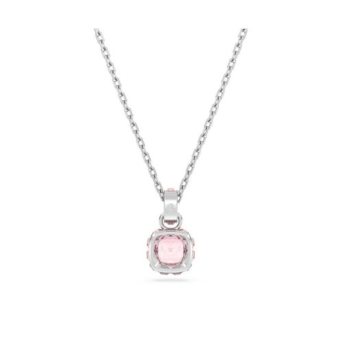 Colgante Swarovski Birthstone Cuadrada Rosa con baño de rodio