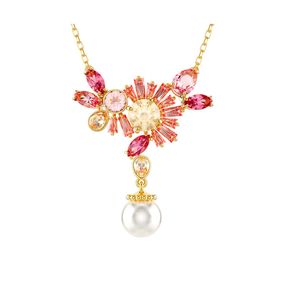 Colgante Swarovski Gema Flor Rosas con baño tono oro