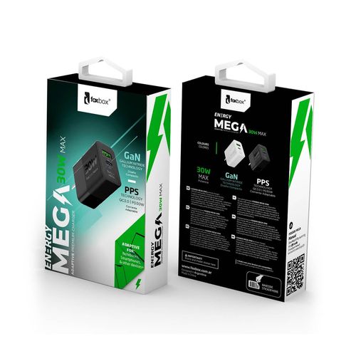 Cargador de Pared Gan Foxbox Mega 30w Negro