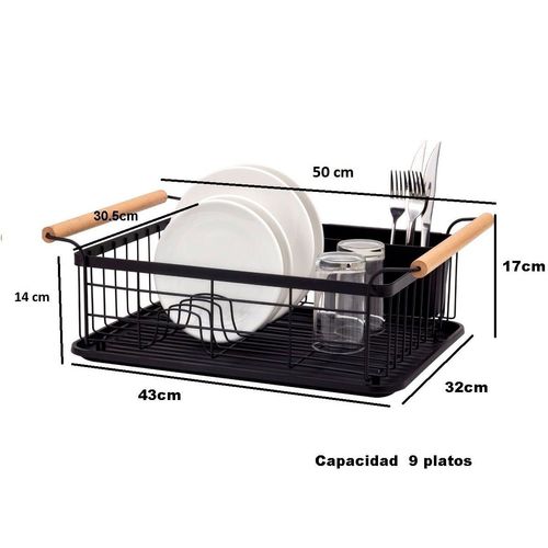 Escurreplatos Hogar Actual 9 platos Mango Madera Negro