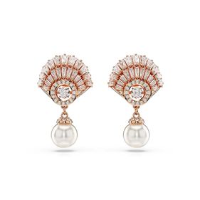 Pendientes Swarovski Idyllia Perla de Cristal Concha de Mar Blancos con Baño tono Oro Rosa