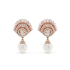 Pendientes Swarovski Idyllia Perla de Cristal Concha de Mar Blancos con Baño tono Oro Rosa