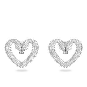 Aros Swarovski Corazón Medianos Blancos Con Baño De Rodio
