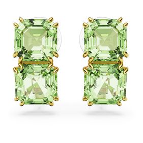 Pendientes Swarovski Millenia Talla Cuadrada Verdes Con Baño Tono Oro