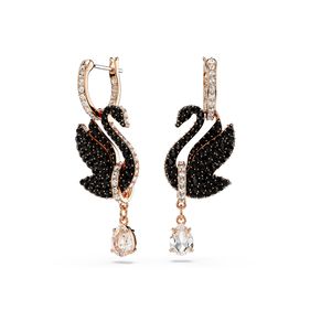 Pendientes Swarovski Swan Cisne Negros Recubrimiento tono oro rosa