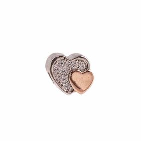 Charm Carmín Dos Corazones de Plata, Rose y Cubic