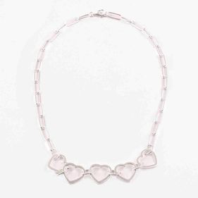 Collar Carmín de Plata con 5 Corazones