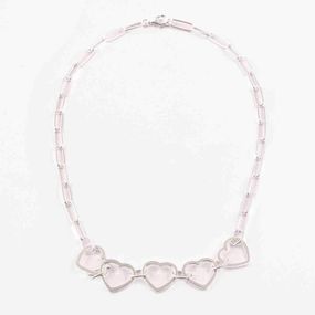 Collar Carmín de Plata con 5 Corazones