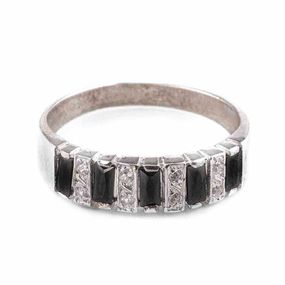 Anillo Carmín de Plata 925 Baguette Praga con Cristal Negro