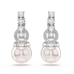 Pendientes Swarovski Matrix, Perla De Cristal, Talla Redonda, Blancos, Baño De Rodio