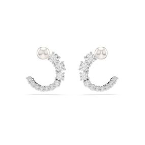 Pendientes de aro Swarovski Matrix, Crystal Pearl, Talla redonda, Blancos, Recubrimiento en Baño de rodio