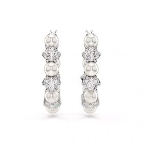 Pendientes Swarovski Matrix, Perla De Cristal, Talla Redonda, Blancos, Baño De Rodio