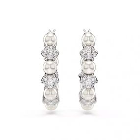Pendientes Swarovski Matrix, Perla De Cristal, Talla Redonda, Blancos, Baño De Rodio