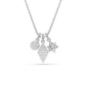 Colgante Swarovski Dextera, Talla Redonda, Esfera y Cubo, Blanco, Recubrimiento en Rodio