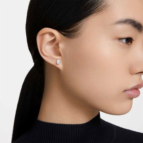 Pendientes de Botón Swarovski Stilla, Talla Pera, Blancos, Recubrimiento en Rodio