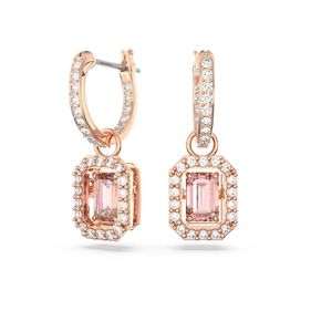 Pendientes Swarovski Una, Talla Octogonal, Rosas, Recubrimiento Tono Oro Rosa