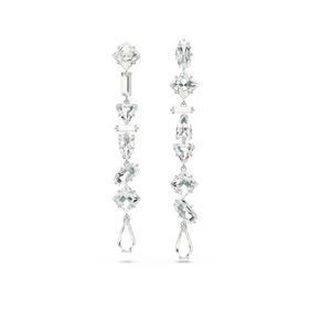 Pendientes Swarovski Mesmera, Diseño Asimétrico, Tallas Mixtas, Largos, Blancos, Recubrimiento en Rodio