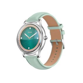 Smartwatch Colmi L28 modelo plateado y verde con correa de silicona y cuero