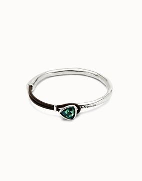 Pulsera fina bañada en plata de ley con cuero y cristal facetado