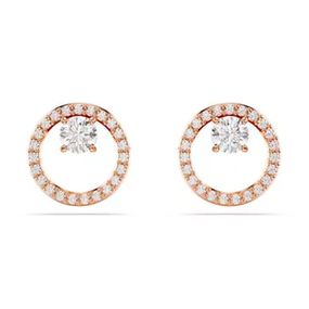 Pendientes de botón Constella, Talla redonda, Blancos, Recubrimiento Baño Tono oro rosa