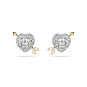 Pendientes de botón Idyllia, Tallas mixtas, Corazón con flecha, Blancos, Combinación de acabados metálicos