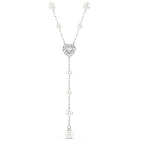 Collar en Y Ariana Grande x Swarovski, Perla de cristal, Tallas mixtas, Corazón, Blanco, Baño de rodio