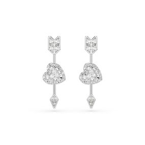 Pendientes Idyllia, Tallas mixtas, Corazón con flecha, Blancos, Baño de rodio