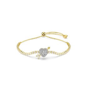 Pulsera Idyllia, Tallas mixtas, Corazón con flecha, Blanca, Baño tono oro