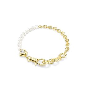 Pulsera Idyllia, Perla de cristal, Blanca, Baño tono oro