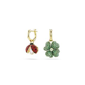Pendientes Idyllia, Conjunto (3), Mariquita, trébol, fresa, Multicolores, Baño tono oro