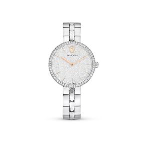 Reloj Cosmopolitan, Fabricado en Suiza, Brazalete de metal, Tono plateado, Acero inoxidable