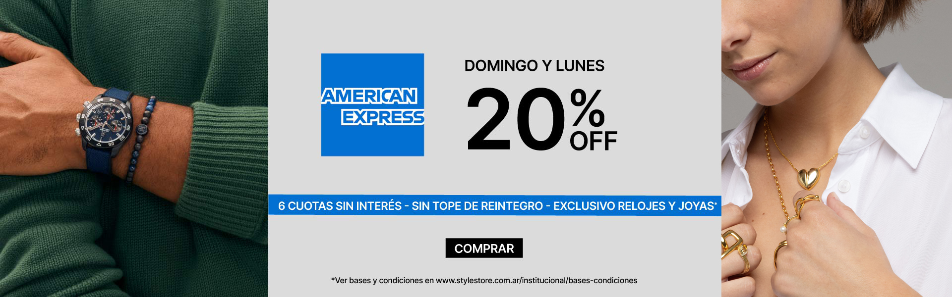 AMEX 20% y 6 cuotas en relojes y joyas