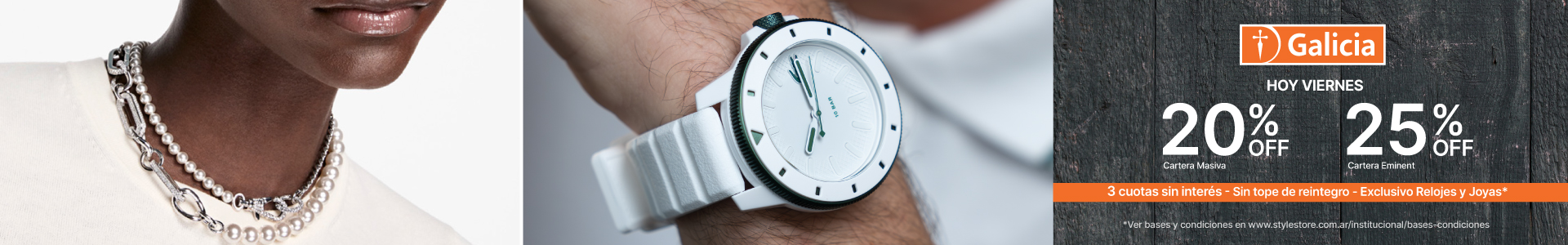 Tarjetas Galicia hasta 25% off + 3 cuotas en relojes y joyas